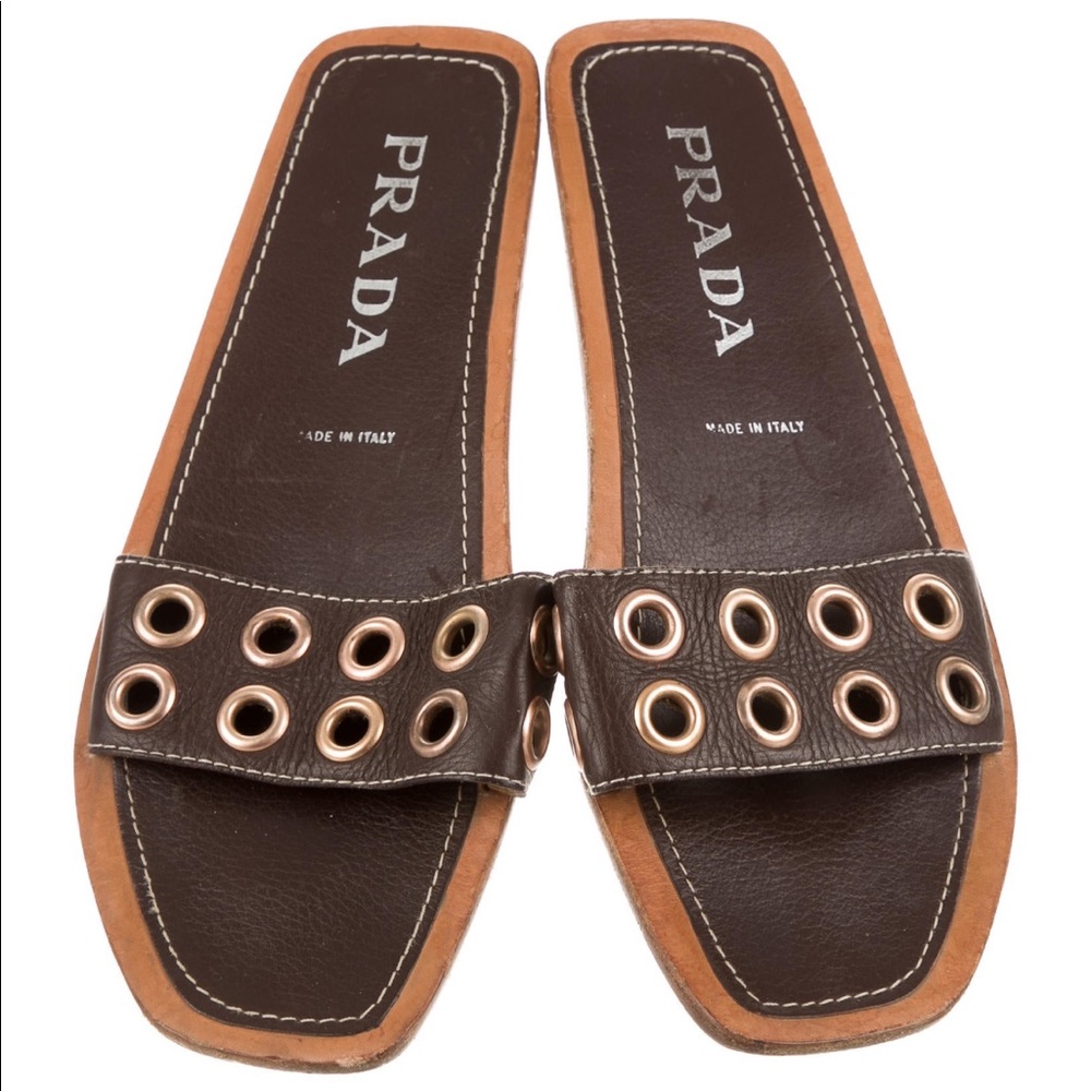 Prada leather grommet sandals